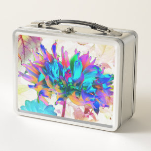 Stunning Watercolor Rainbow Cactus Dahlia Metal Lunch Box