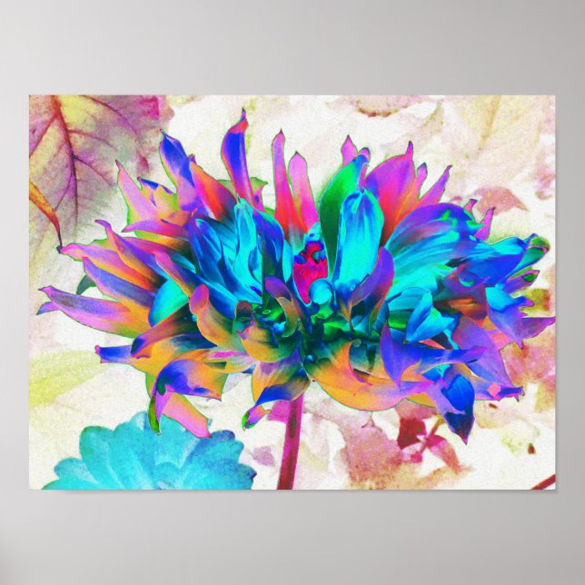 Stunning Watercolor Rainbow Cactus Dahlia Poster (Front)