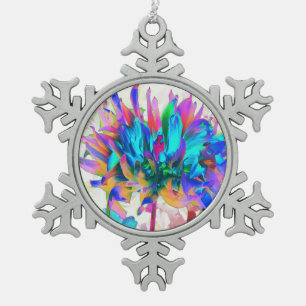 Stunning Watercolor Rainbow Cactus Dahlia Snowflake Pewter Christmas Ornament