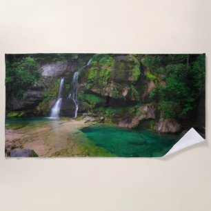 Stunning waterfall Virje, Slovenia Poster Beach Towel