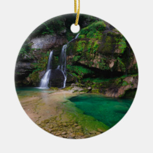 Stunning waterfall Virje, Slovenia Poster Ceramic Ornament