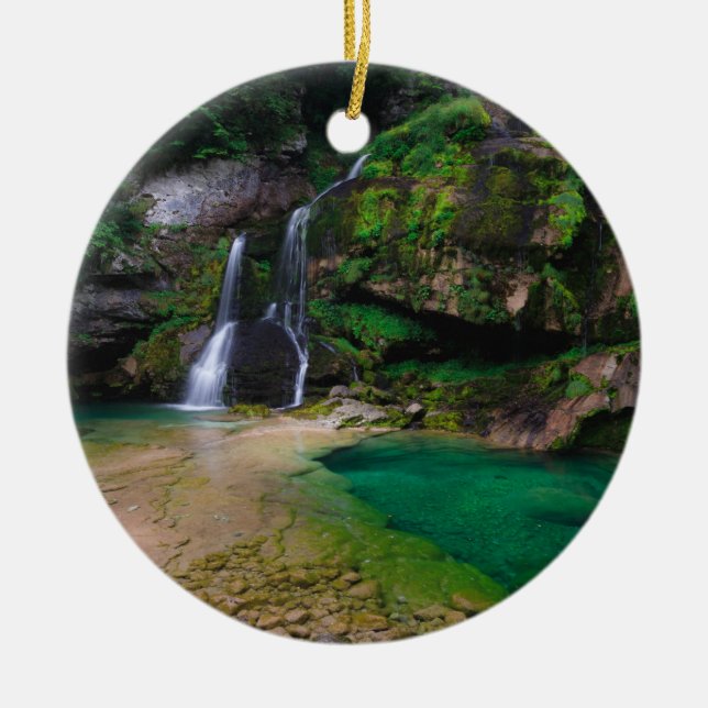 Stunning waterfall Virje, Slovenia Poster Ceramic Ornament (Front)