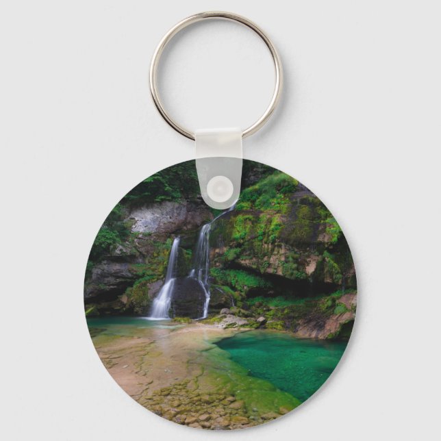 Stunning waterfall Virje, Slovenia Poster Key Ring (Front)