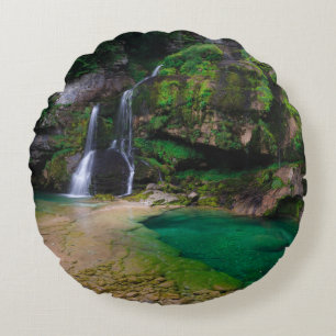 Stunning waterfall Virje, Slovenia Poster Round Cushion
