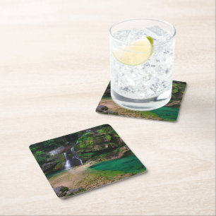 Stunning waterfall Virje, Slovenia Poster Square Paper Coaster