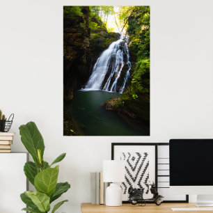 Stunning waterfall with sunlight glow poster