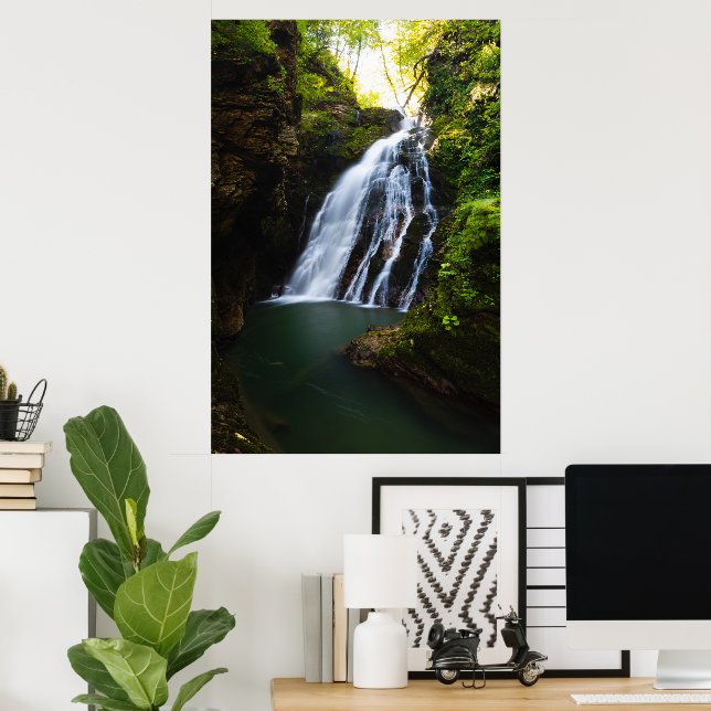 Stunning waterfall with sunlight glow poster (Home Office)