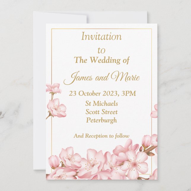 Stunning Wedding Invitation, pink blossoms Invitation (Front)