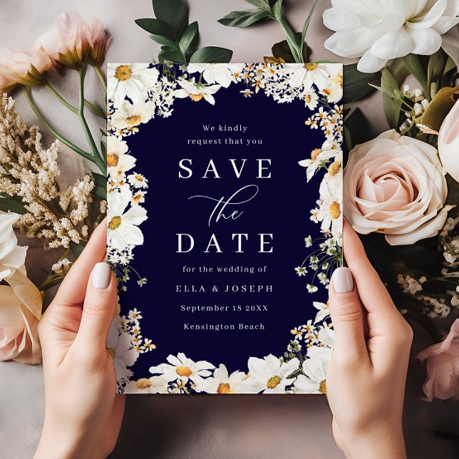 Stunning White Floral & Deep Navy Wedding Save The Date (Creator Uploaded)