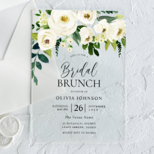 Stunning White Flowers Bridal Shower Brunch Acrylic Invitations