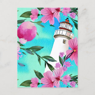 Stunning White Lighthouse Floral Postcard