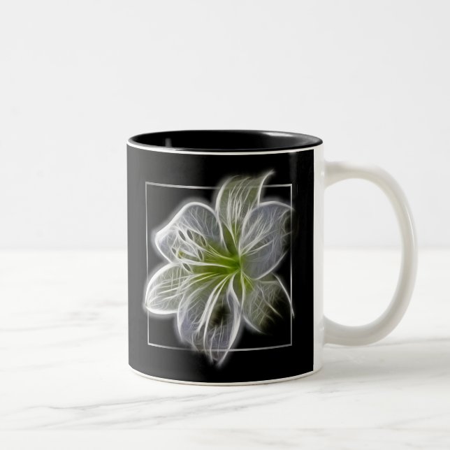 Stunning White Lily Fractal Art Black Two-Tone Coffee Mug (Right)