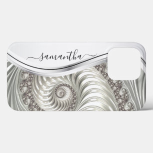 Stunning White Metallic Handwritten Monogram iPhone 13 Pro Case