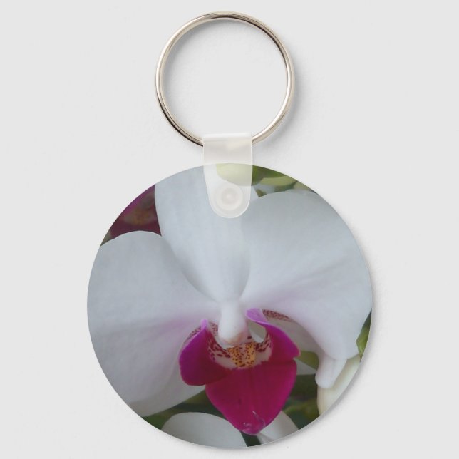 Stunning white & purple orchids on a keychain (Front)