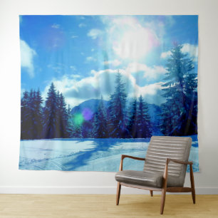 Stunning Winter Sun Pine Trees Landscape Tapestry