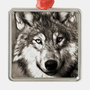 Stunning wolf face photo print accessories therian metal ornament