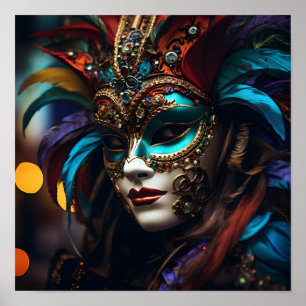 stunning woman in mardi gras mask Poster