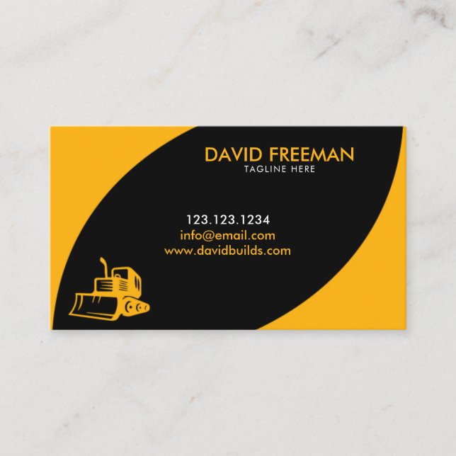 Stunning Yellow and Black Bulldozer Construction Business Card (Front)