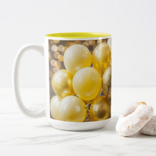 Stunning Yellow and Gold Bokeh Balloon Two-Tone Coffee Mug