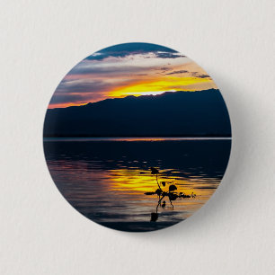 Stunning yellow sky, blue landscape, photo skies 6 cm round badge