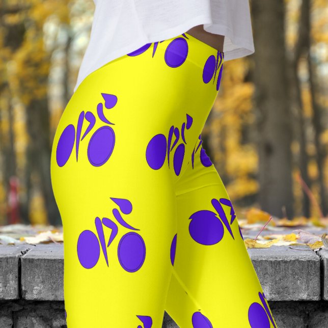 Stunning Yellow Womens Cycling Pattern Leggings (Womens Cycling on Yellow Leggings)