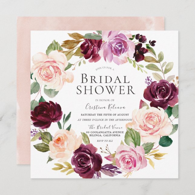 Stunningly Beautiful Floral Wreath Bridal Shower Invitation (Front/Back)