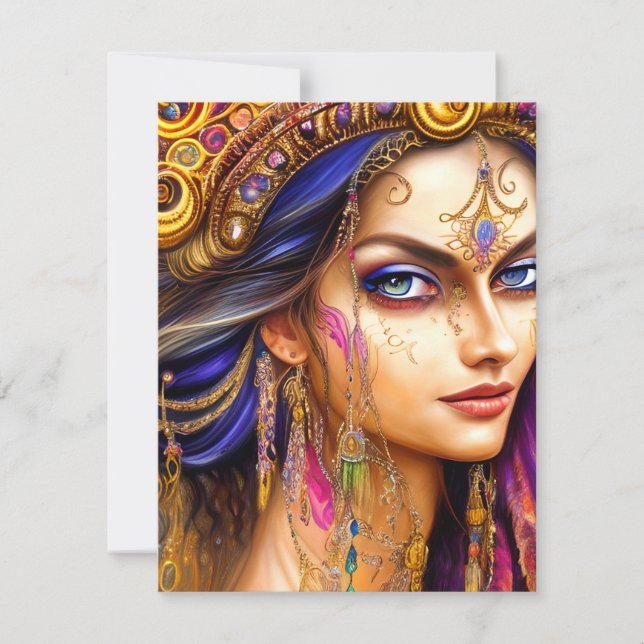 Stunningly Realistic Gypsy Lady Triptych Holiday Card (Front)