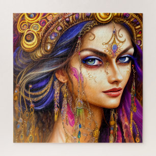 Stunningly Realistic Gypsy Lady Triptych Jigsaw Puzzle