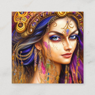 Stunningly Realistic Gypsy Lady Triptych Square Business Card