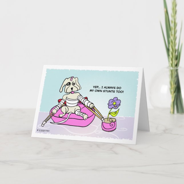 Stunt Dog Cartoon Personalised Get Well Card (Front)