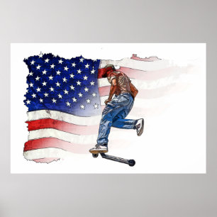 Stunt Scooter Rider and US Flag  Poster