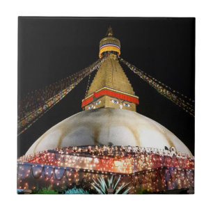 Stupa Boudhanath, Kathmandu at night - Nepal Ceramic Tile