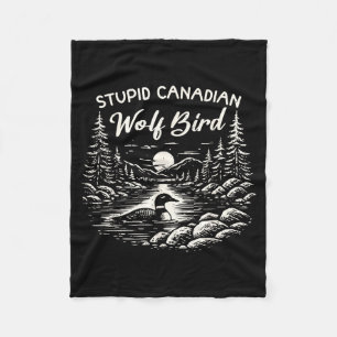 Stupid canadian wolf bird heated hockey meme fleece blanket