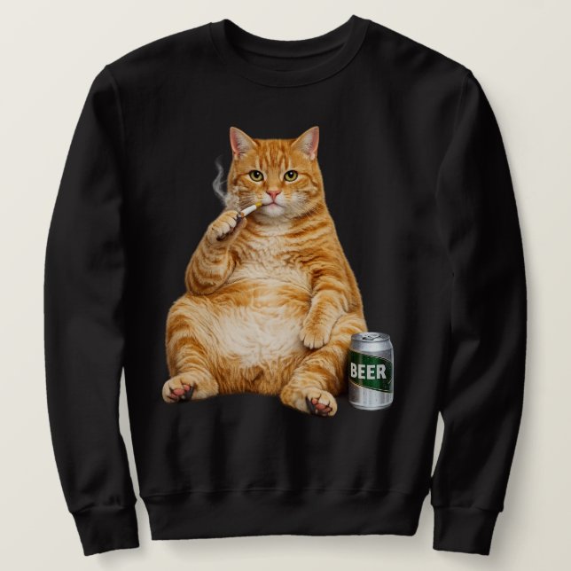 Stupid Cool Funny Cat Meme Smoking Cat cigarette  Sweatshirt (Design Front)