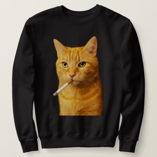 Stupid Cool Funny Cat Meme Smoking Cat cigarette  Sweatshirt (Design Front)