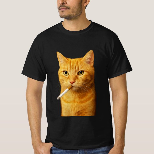 Stupid Cool Funny Cat Meme Smoking Cat cigarette  T-Shirt (Front)