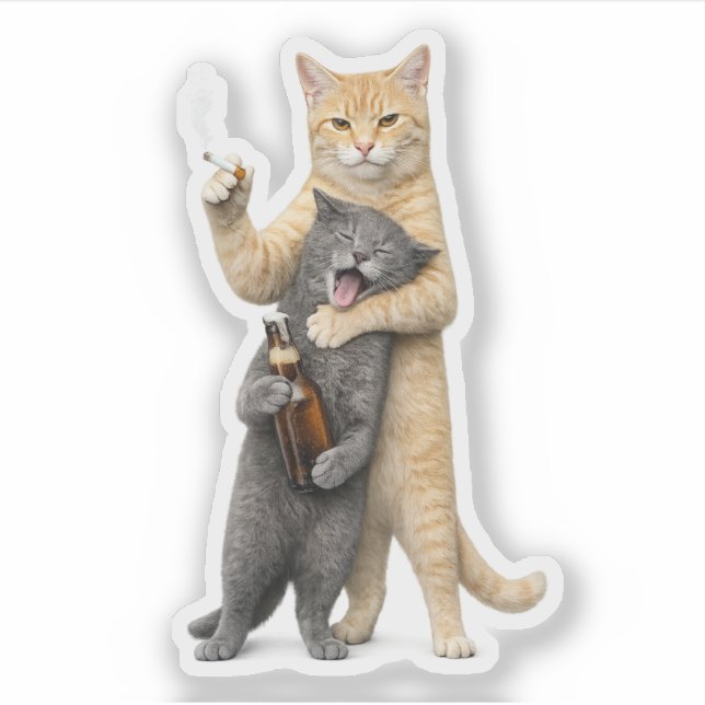 Stupid Cool Funny Cat Meme — Smoking Cat & Drinkin (Front)