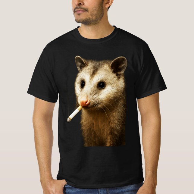 Stupid Cool Funny Opossum Smoking Possum Cigarette T-Shirt (Front)