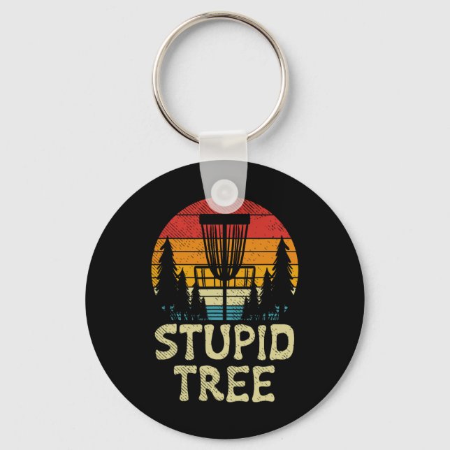 Stupid Tree Disc Golf Basket Retro Frisbee Golfing Key Ring (Front)
