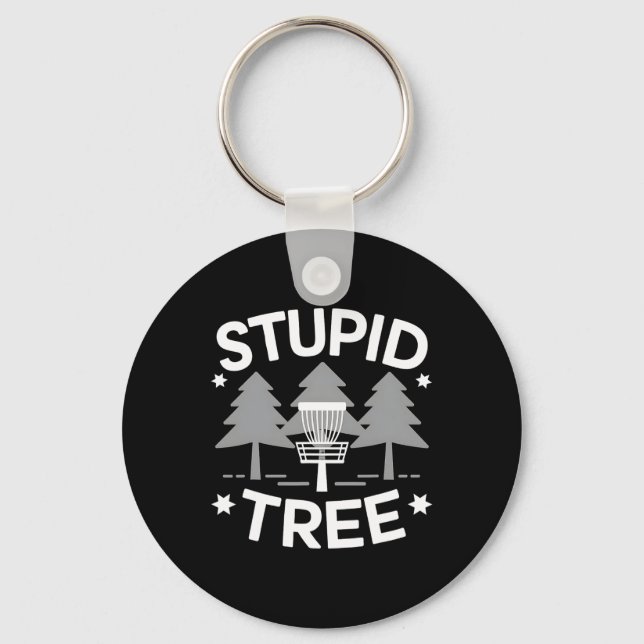 Stupid Tree Funny Disc Golf Frolf _1  Key Ring (Front)