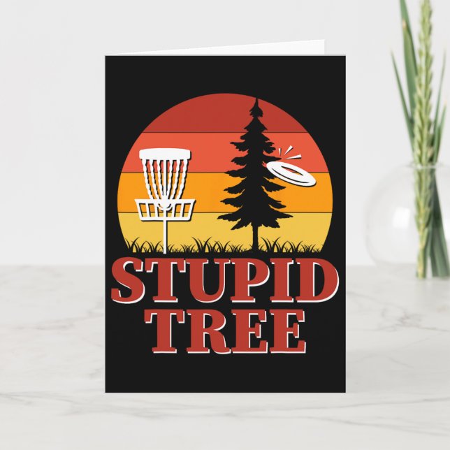 Stupid Tree Funny Disc Golf Retro Sunset  Card (Front)