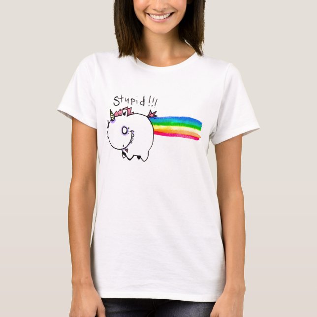 Stupid Unicorn with Rainbow by Emi Boz T-Shirt (Front)