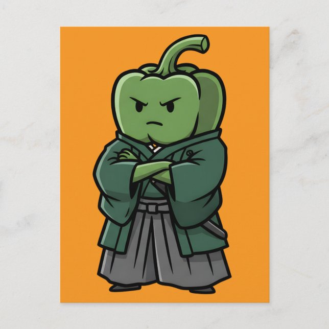 Sturdy Green Bell Pepper Samurai Bodyguard  Postcard (Front)