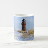 Sturdy Lighthouse on a Rocky Coast in Winter