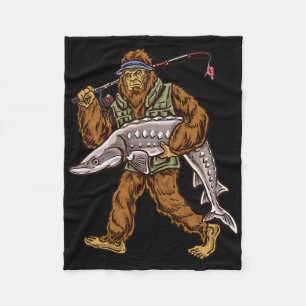 Sturgeon Fishing Bigfoot Fishermen Fleece Blanket