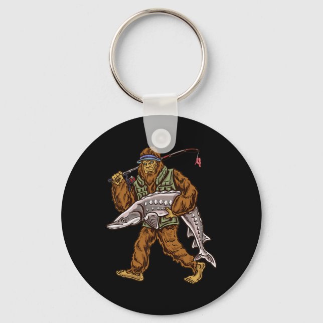 Sturgeon Fishing Bigfoot Fishermen  Key Ring (Front)