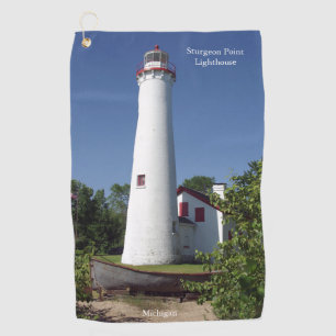 Sturgeon Point Lighthouse & boat golf towel