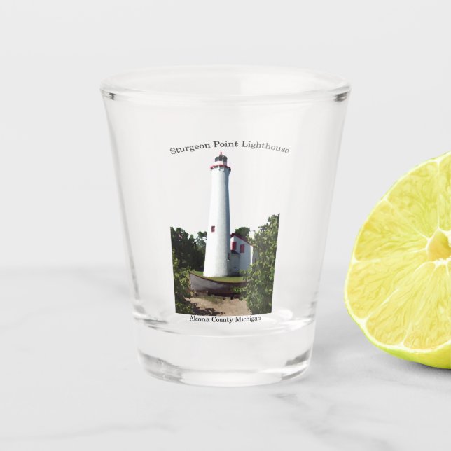 Sturgeon Point Lighthouse & boat shot glass (Front)