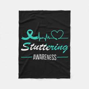 Stuttering Awareness Butterfly Teal Ribbon Heartbe Fleece Blanket