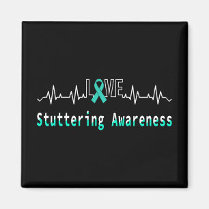 Stuttering Awareness Love Heartbeat Support Teal R Magnet